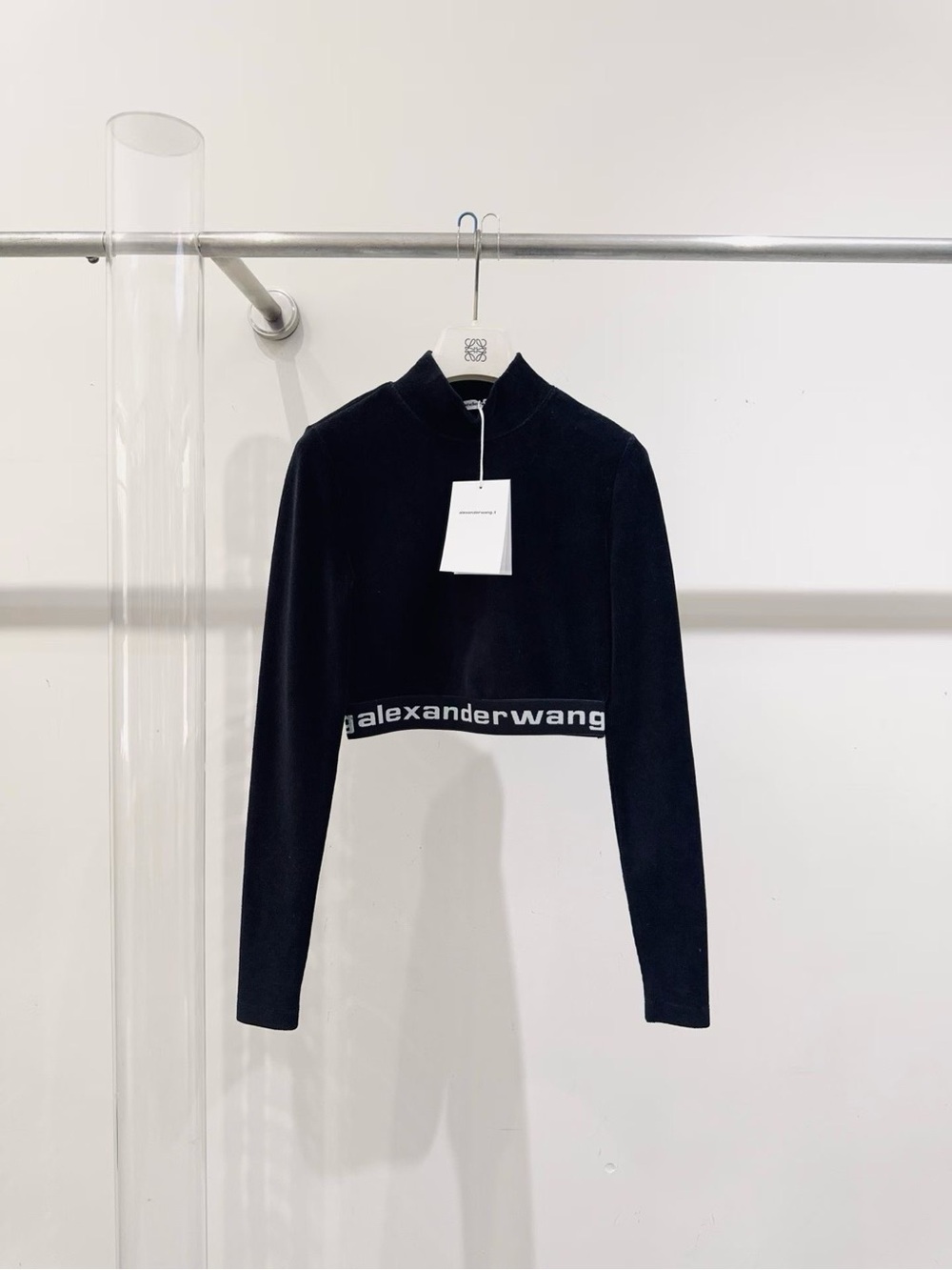 🚩steal Alexander Wang Black Cropped Logo Pullover Top
